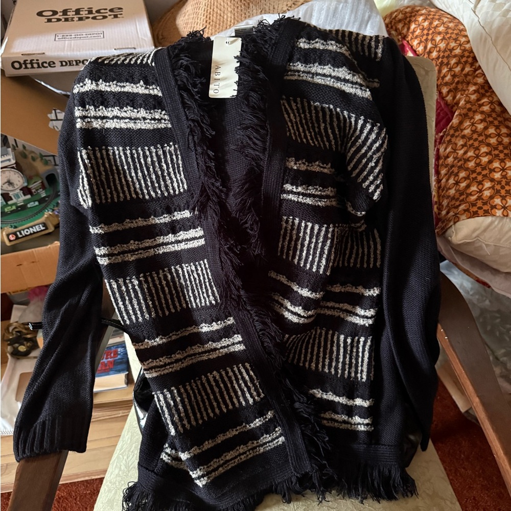 Baby blue and White Geometric Cardigan Sweater